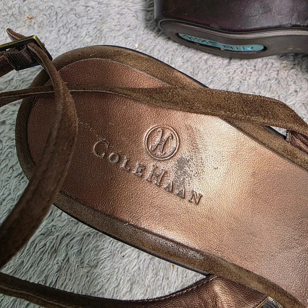 VTG Cole Haan NikeAir Wedge Sandals‎ Brown Bronze Snakeskin Women 7B Excellent